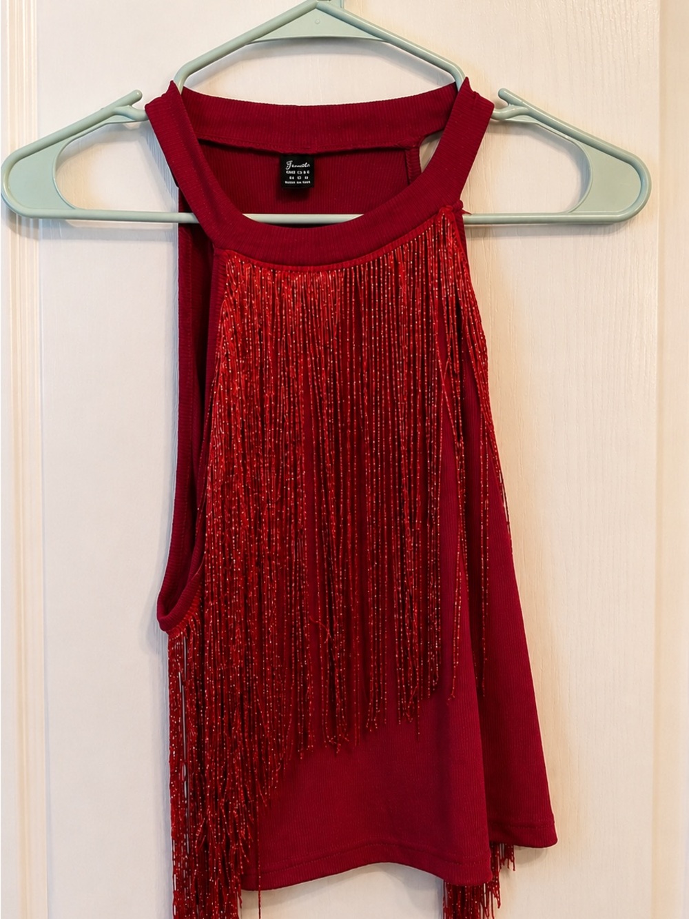 Red Fringe Halter Tank Top -